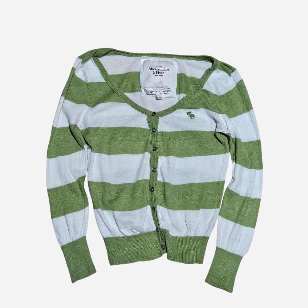 y2k preppy grunge green white striped cardigan
